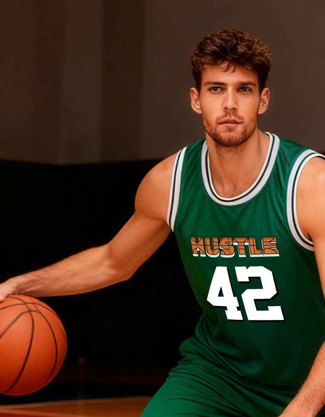 Hustle 42 Adult Green Basketball Jersey | Ships From USA