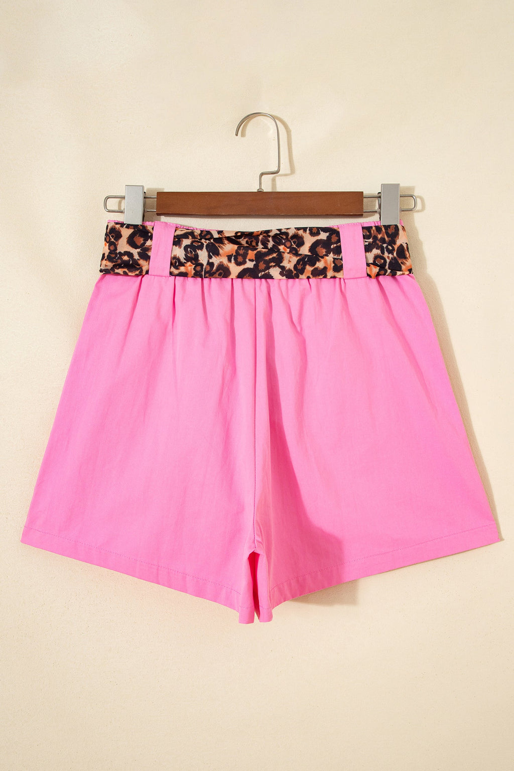 Leopard Contrast Belt Pleated Wide Leg Shorts