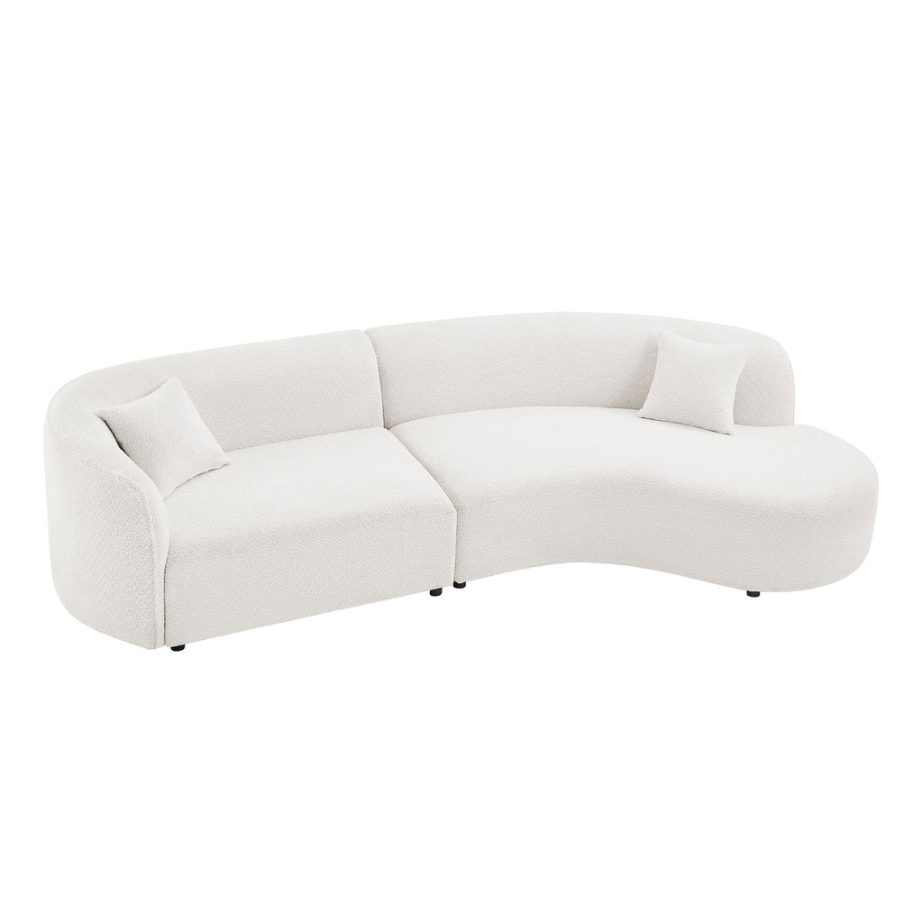 Luxury Modern Style Living Room Upholstery Curved Sofa with Chaise 2-Piece Set, Right Hand Facing Sectional,  Boucle Couch, White