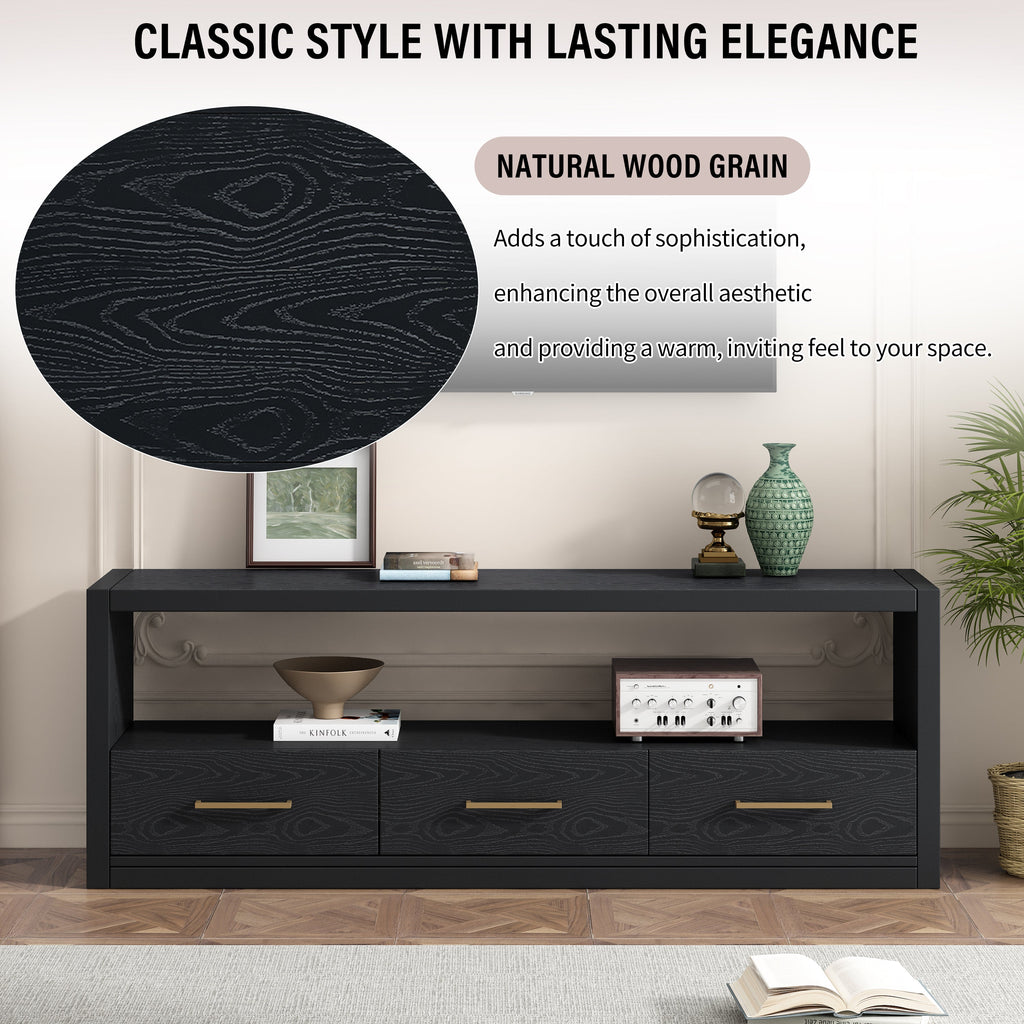 Mirod Stylish TV Stand with Ample Storage,Classic Design with Three Drawers and Spacious Surface,Minimalist Metal Handles,Versatile as TV Console or Side Cabinet