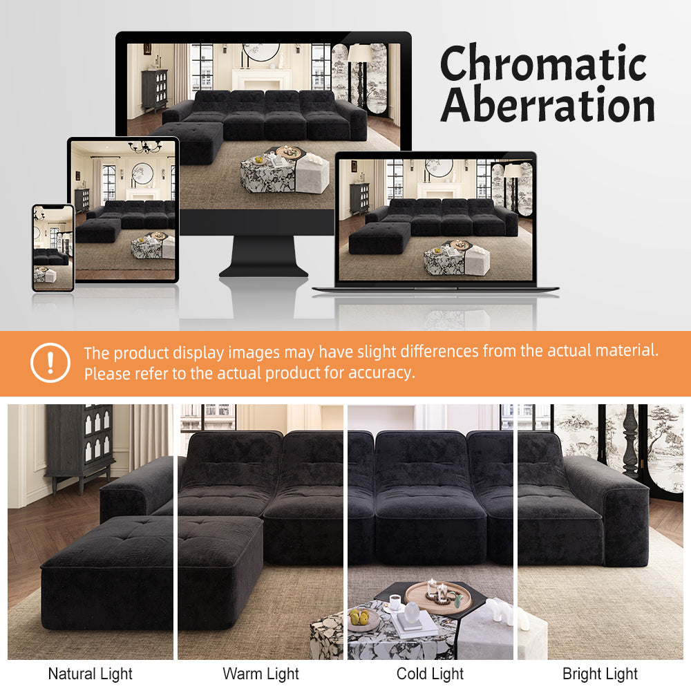 143.7' Modular Sectional Sofa Set with Removable Ottoman,Tufted Design, Deep Seat Couch, Chaise & Accent Chair,Modern DIY Sparkling Chenille Sofa for Living Room, Apartment, Office