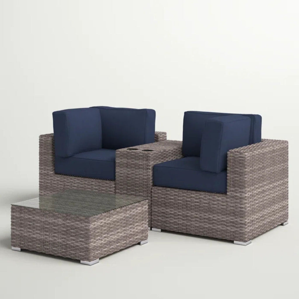 Wicker Seating Group Set With Table And Cushions
