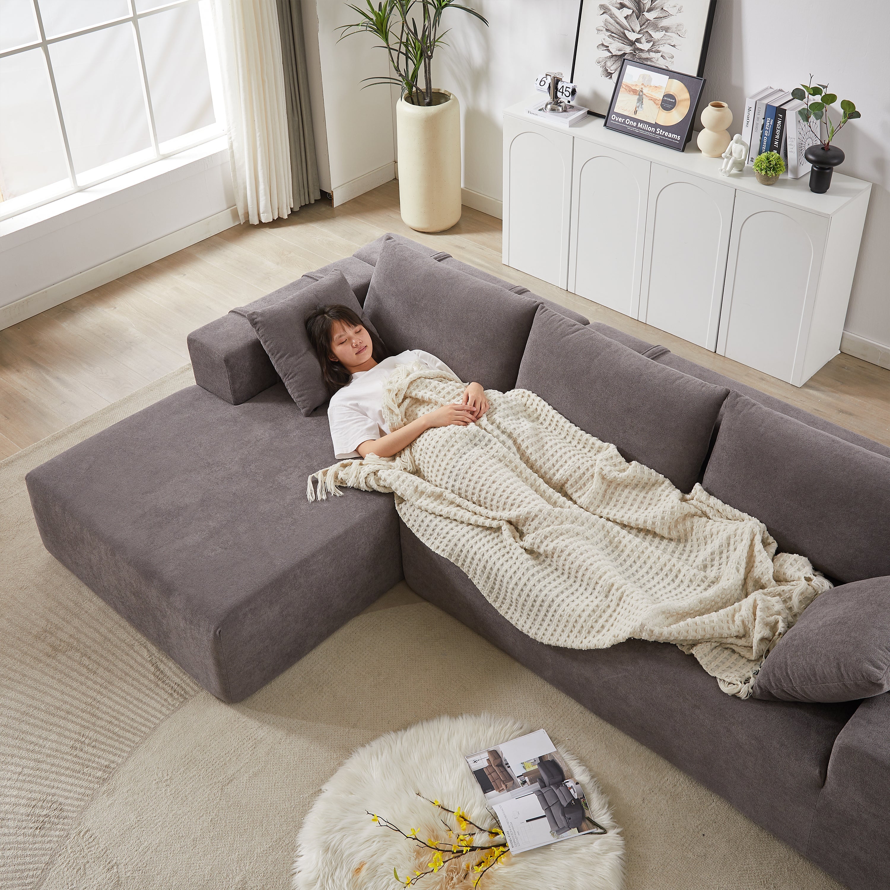 Modern Chenille Upholstered Sectional Sofa Couch Set,Modular 108' L Shaped Sectional Living Room Sofa Set With 6 Pillows,Free Combination Sofa Couch for Living Room,Bedroom(Left Chaise)W834P240001