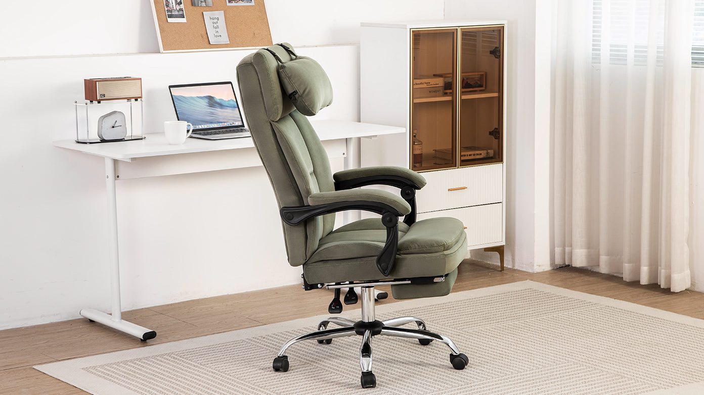 Office Chair, Big and Tall Executive Office Chair with Footrest & Removable Headrest, High Back Ergonomic Computer Desk Chair Work Chair With Comfortable Frosted Velvet (Green)