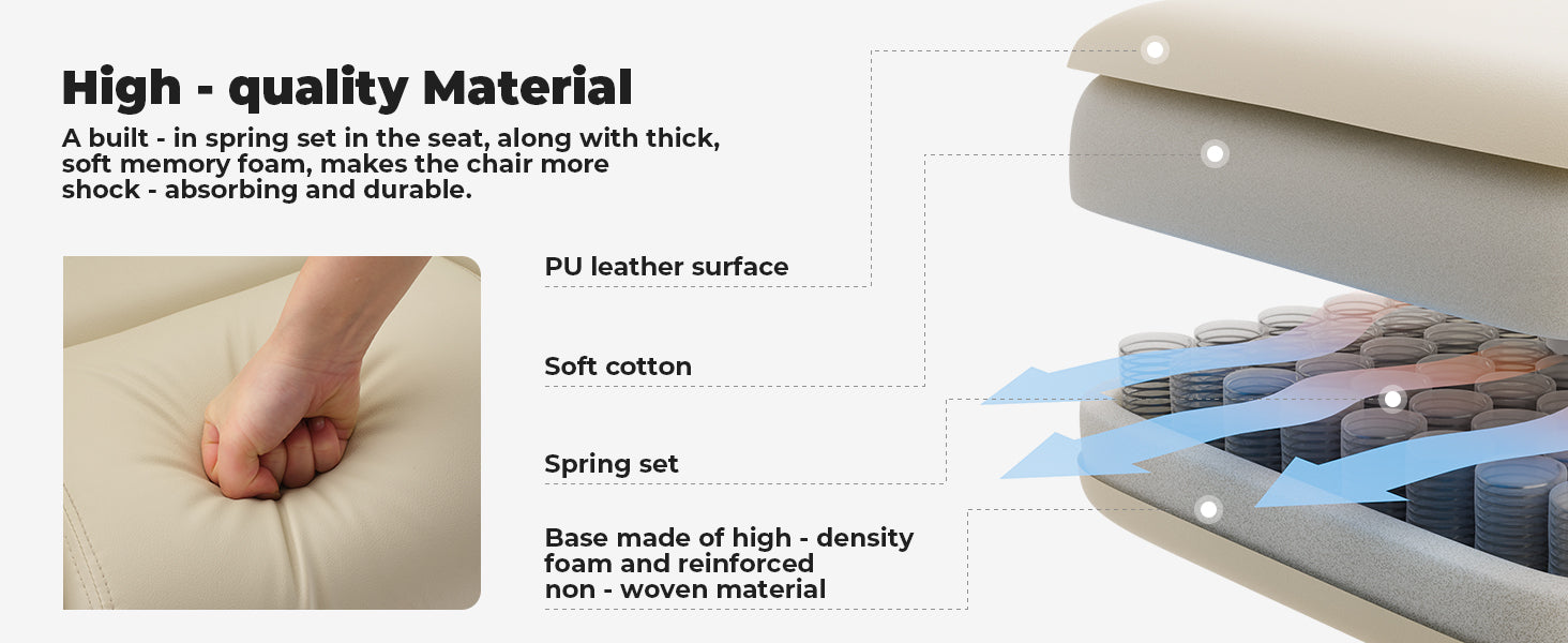 Office Chair Ergonomic 200 kg PU Leather Computer Chair with Lumbar Support and High Backrest, Ergonomic Desk Chair with Liftable Headrest, Beige