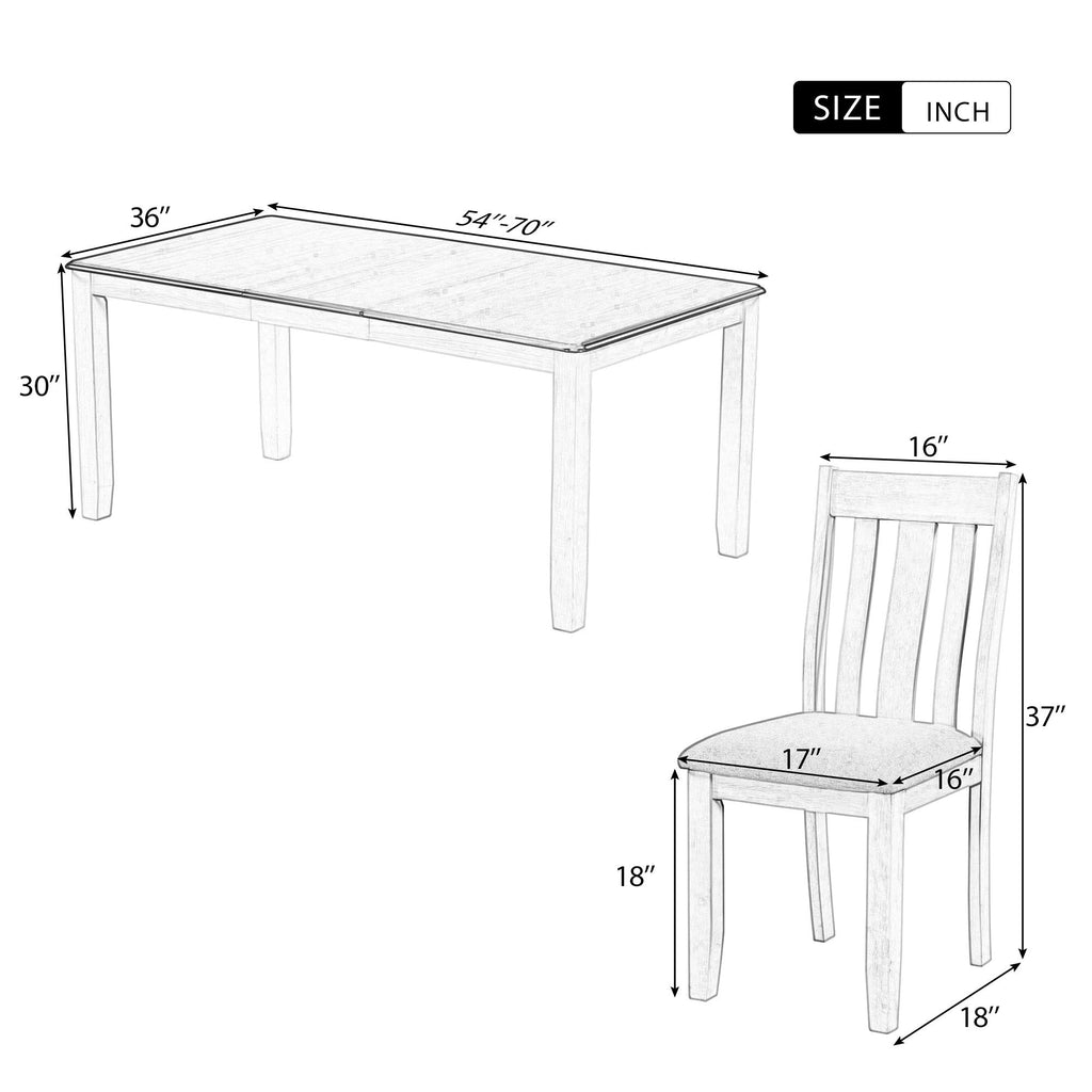 TREXM Retro Style 7-Piece Dining Table Set with Extendable Table, Upholstered Chairs, Brown+White, Solid Wood