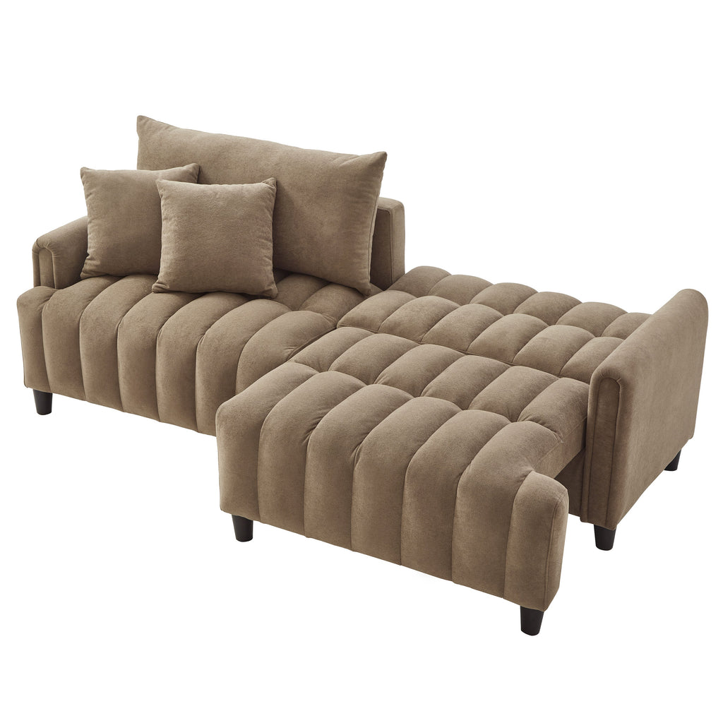 83''  Futon Sofa Bed, Polyester Fabric Comfy Futon Couch Bed with 2 Square Pillows, Convertible Sleeper Sofa with Adjustable Backrest,  Modern Loveseat Sleeper for Living Room, Brown