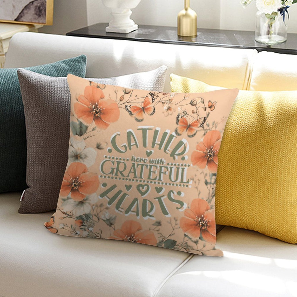 Gather Here with Grateful Hearts Orange 2-Piece Ultra-Soft Pillowcase Set - 18"×18"