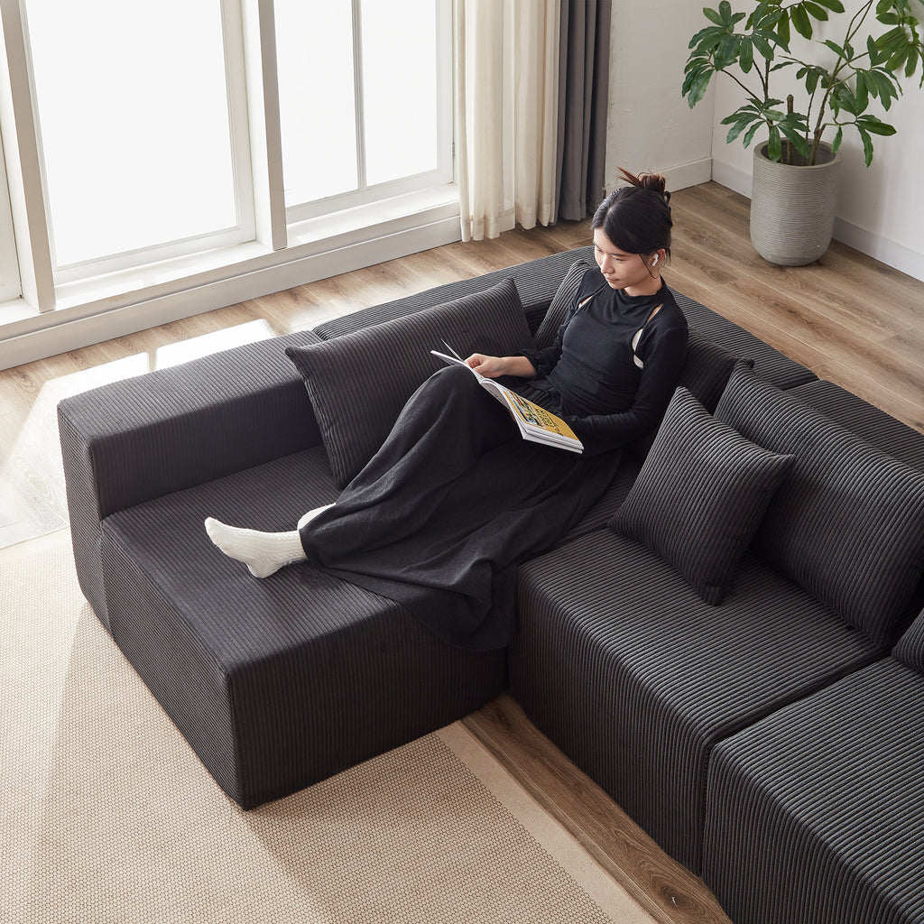 104-Inch Corduroy  Modular L Shaped Sectional Sofa,Luxury Floor Couch Set,Upholstered Indoor Furniture,Foam-Filled Compressed Sofa for Living Room,Bedroom,4 PC Free Combination
