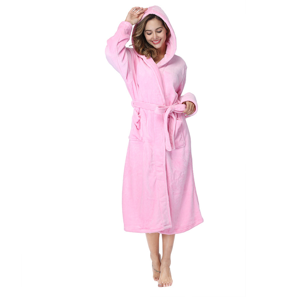 Women's Plus Size Pink Long Flannel Bathrobe