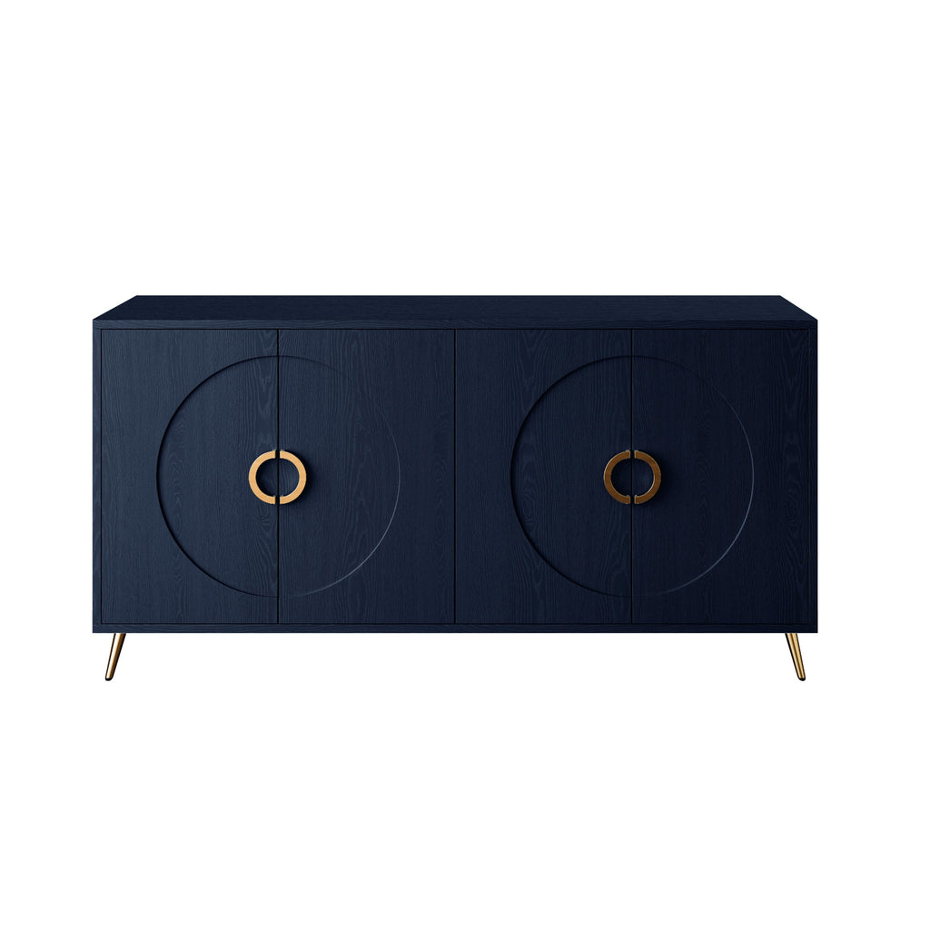 Modern Lacquered 4 Door Wooden Cabinet Sideboard Buffet Server Cabinet Storage Cabinet, for Living Room, Entryway, Hallway, Office, Kitchen and Dining Room, Navy Blue