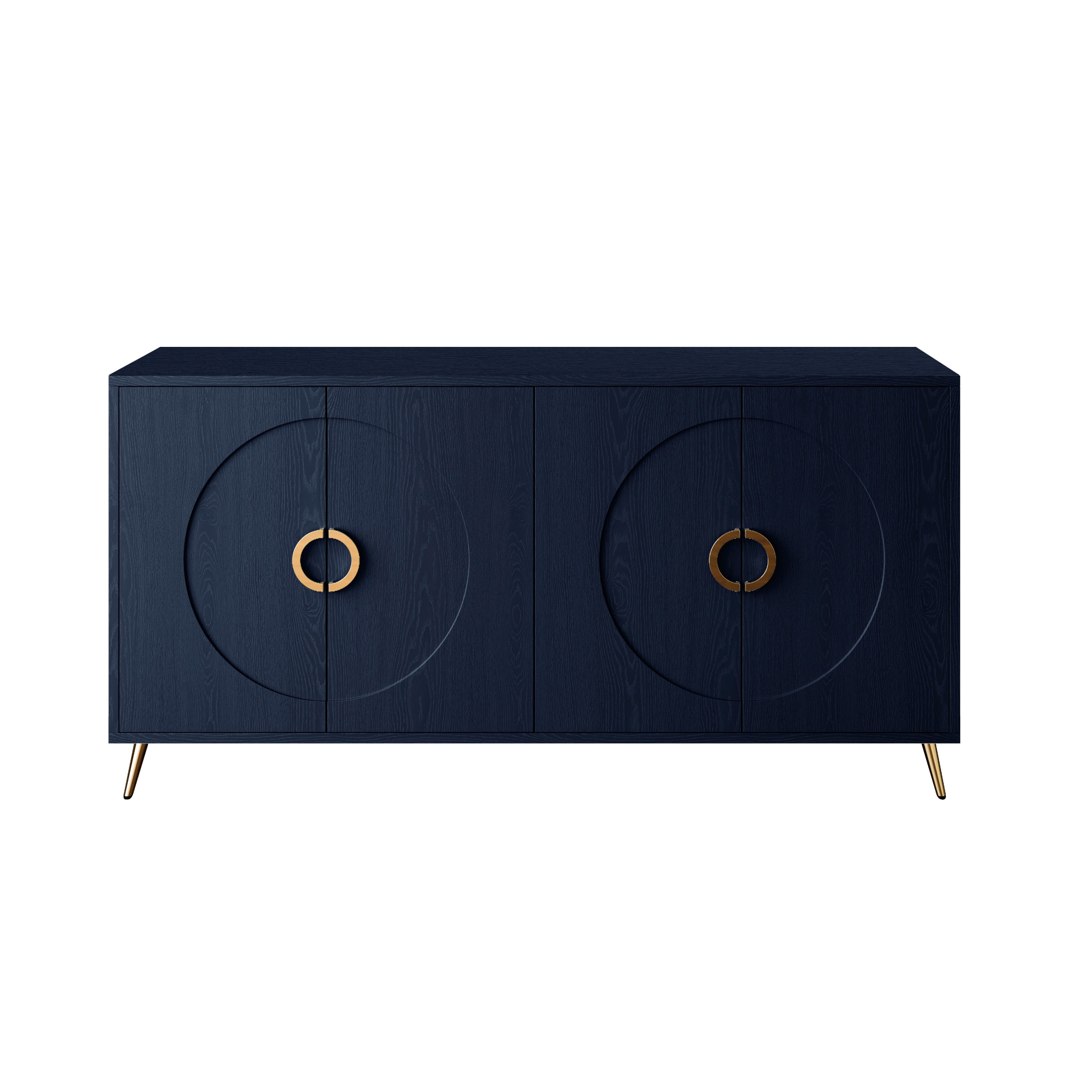 Modern Lacquered 4 Door Wooden Cabinet Sideboard Buffet Server Cabinet Storage Cabinet, for Living Room, Entryway, Hallway, Office, Kitchen and Dining Room, Navy Blue