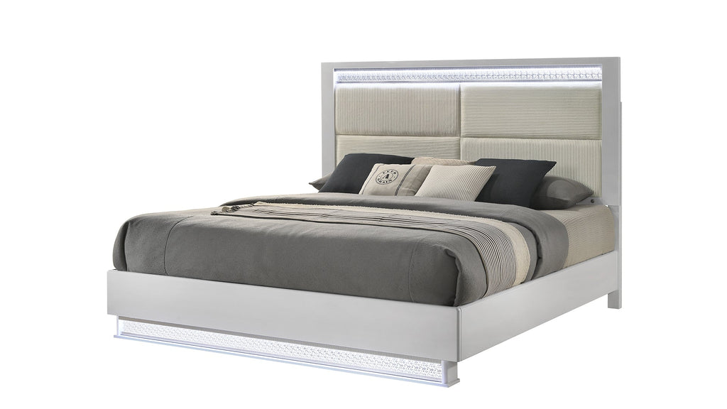 Glam Modern Style 5 Pc King Bedroom Set with LED Headboard Made with Wood in White(CA INVENTORY)