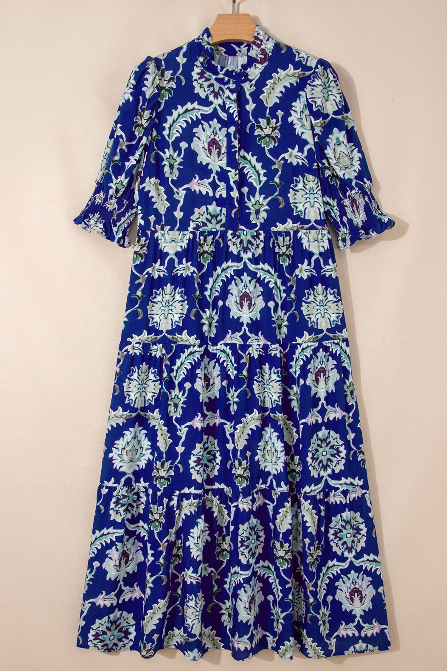 Floral Frilled Collar Puff Sleeve Maxi Dress