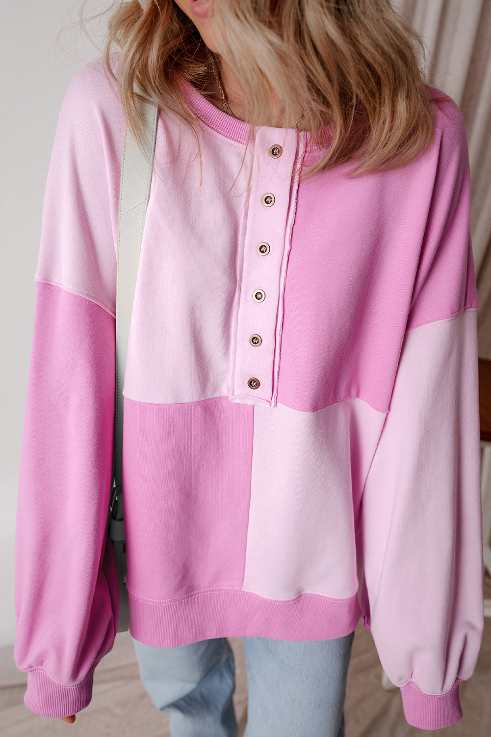 Colorblock Crewneck Henley Sweatshirt