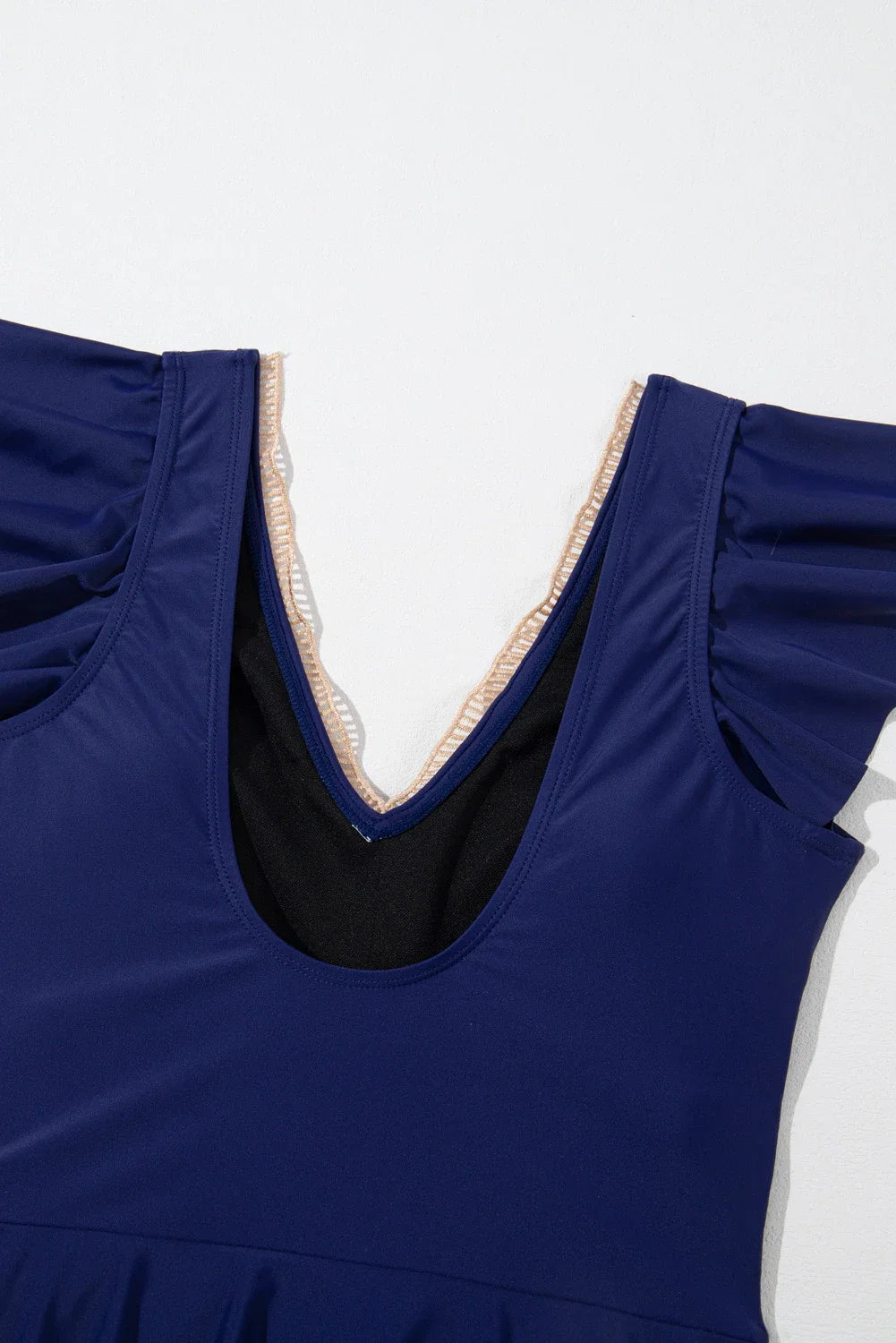 Ruffle Lace Trim V-Neck Short Sleeve Swim Dress