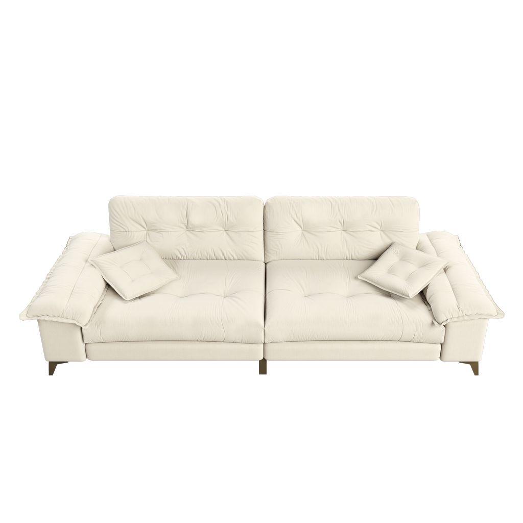 104.7 ' Modern 4-Seat Cloud Sofa with Wide Removable Armrests, Tufted Sofa with Metal Legs,Comfy Chenille Upholstered Couch with 2 Pillows for Living Room,Bedroom,Apartment, Office,Studio,Beige