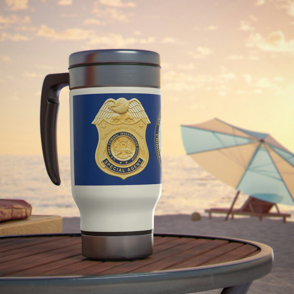 Army CID Badge and Seal - Stainless Steel Travel Mug with Handle, 14oz