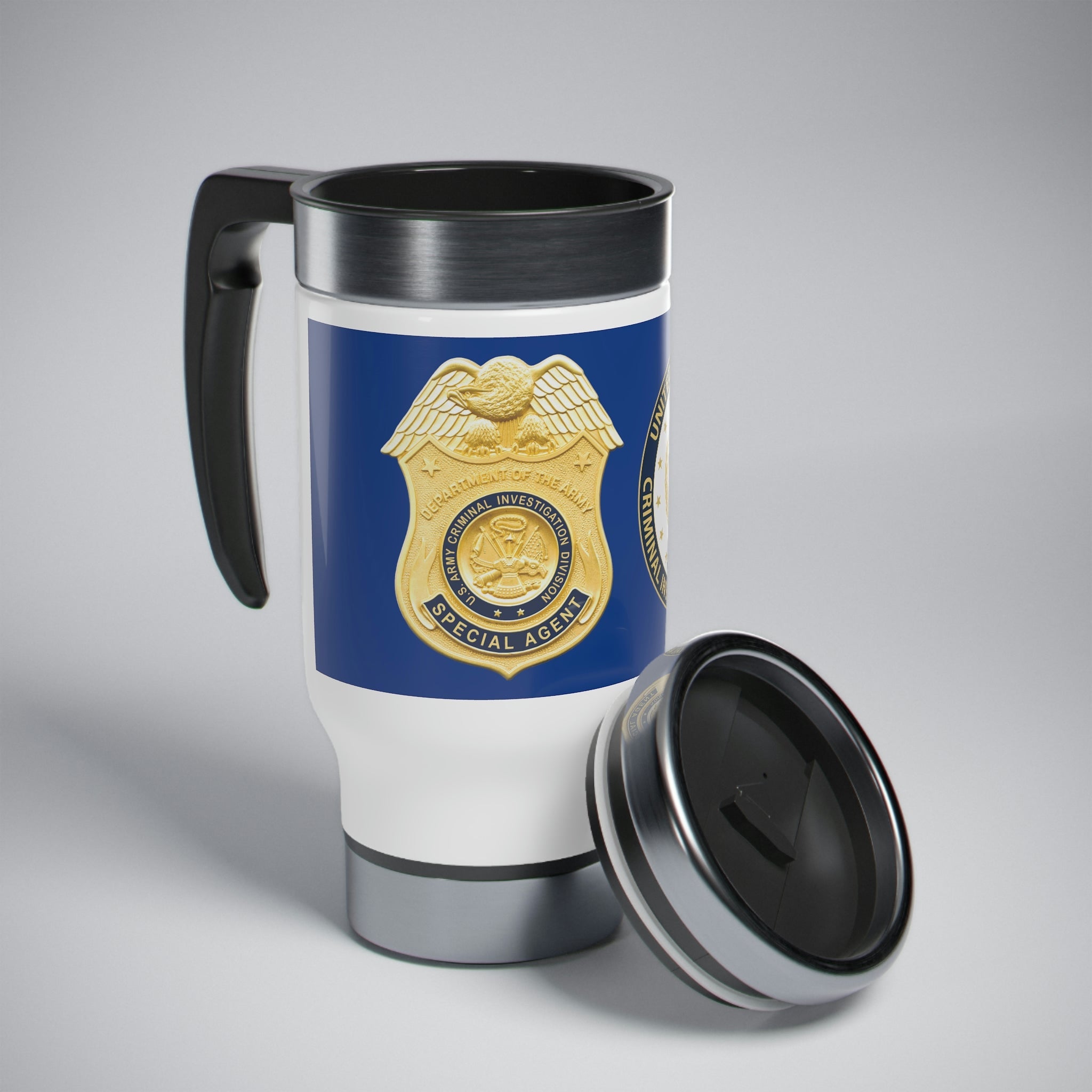Army CID Badge and Seal - Stainless Steel Travel Mug with Handle, 14oz