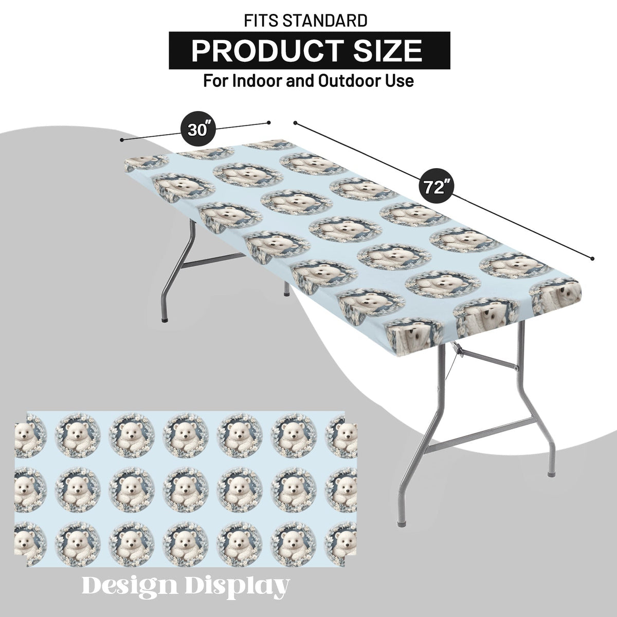 Cute Baby Polar Bear Custom Elastic Fitted Tablecloth 72x30 inch (Made in USA)