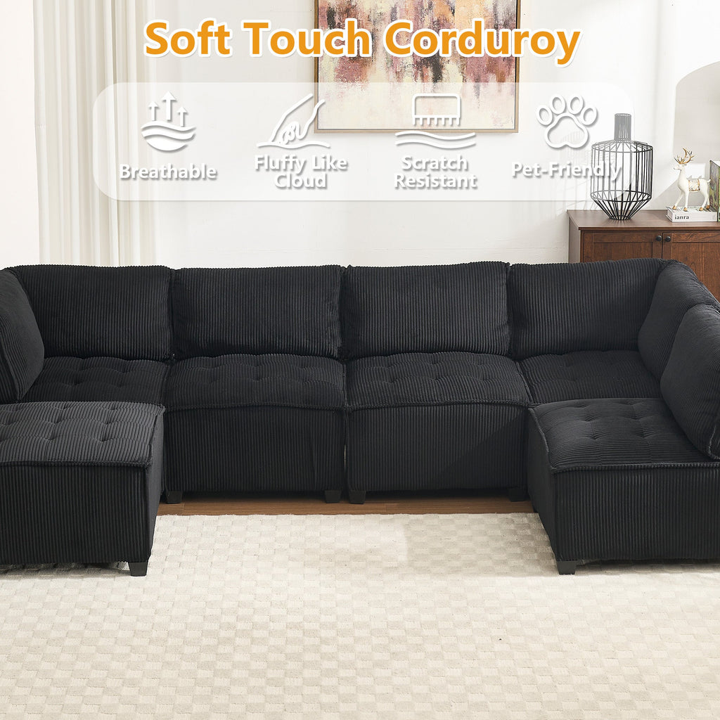 UNITED WE WIN Modular Sectional Sofa U Shaped Modular Couch with Reversible Chaise Modular Sofa Sectional Couch,6- Seat Convertible Sofa,Fit for Living Room