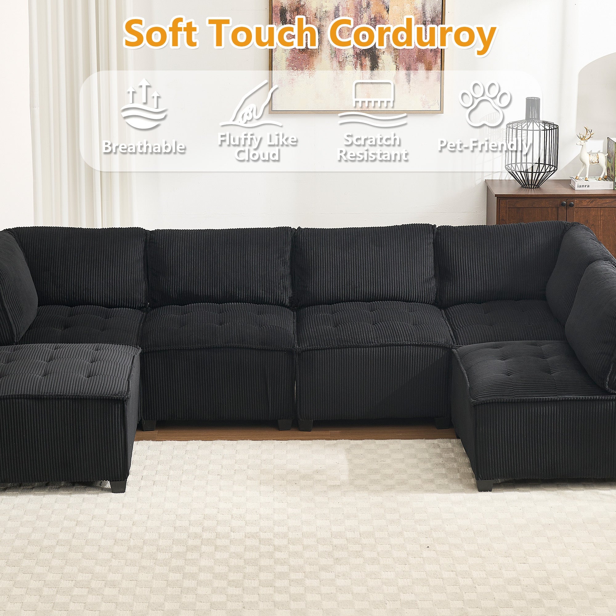 UNITED WE WIN Modular Sectional Sofa U Shaped Modular Couch with Reversible Chaise Modular Sofa Sectional Couch,6- Seat Convertible Sofa,Fit for Living Room