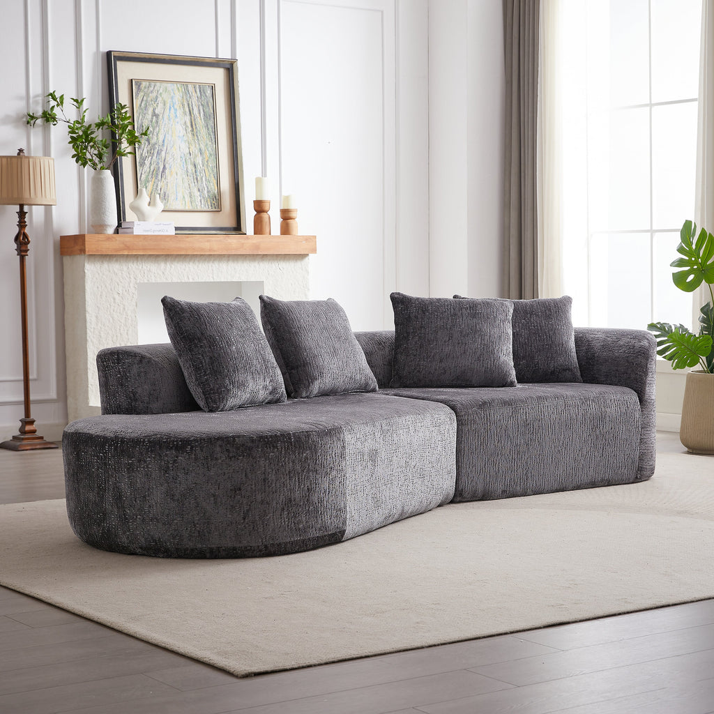 Modern Upholstered Oversized Sectional Sofa, 114-Inch Chenille 4-Seater Extra Deep & Wide Seat Curved Cloud Couch with 4 Throw Pillows, Free Combination Sofa Couch for Living Room,Bedroom