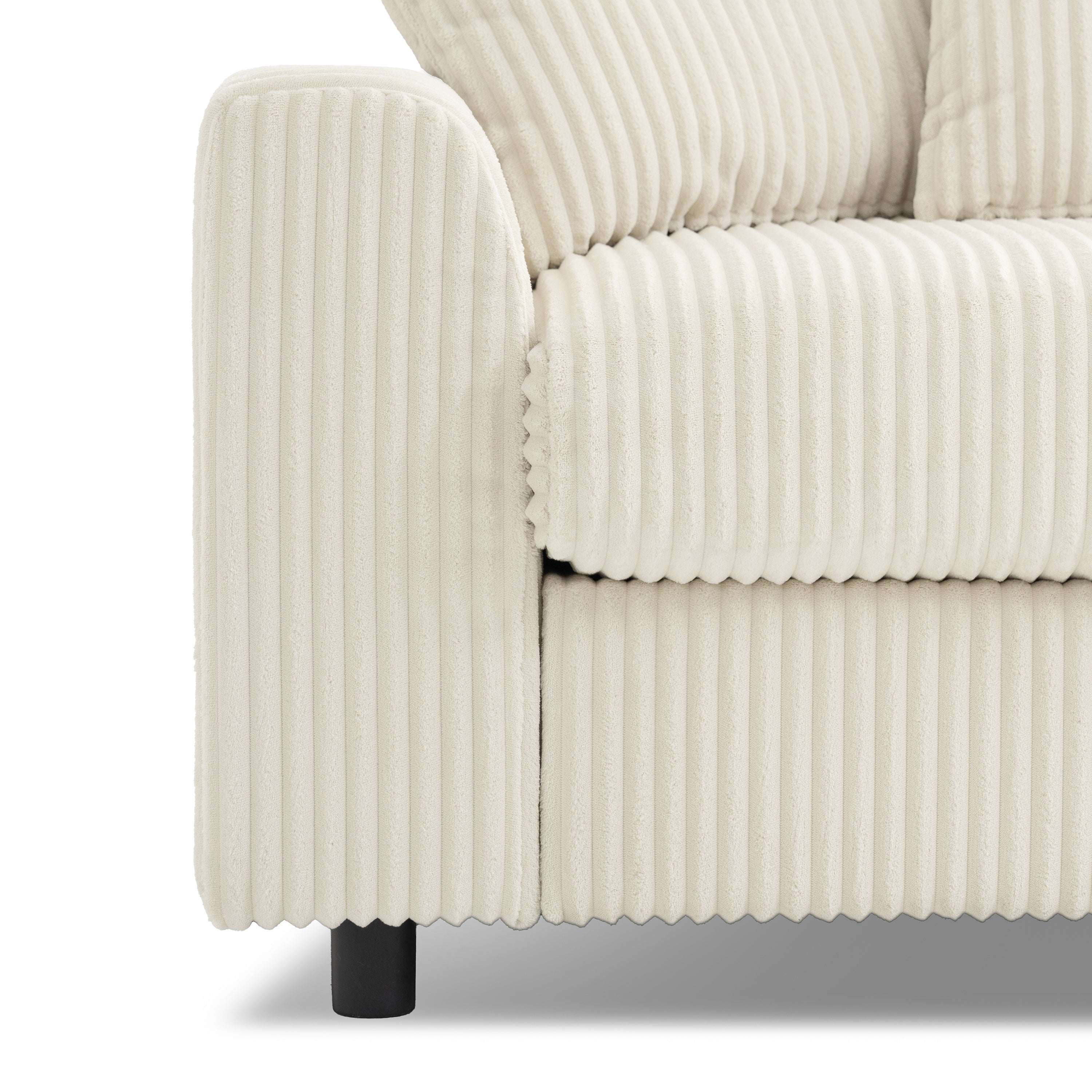 Modular Corduroy Sectional Sofa with Bluetooth Speakers, USB Charger, Cup Holders, Storage, Ottoman, 114*64'' Cream