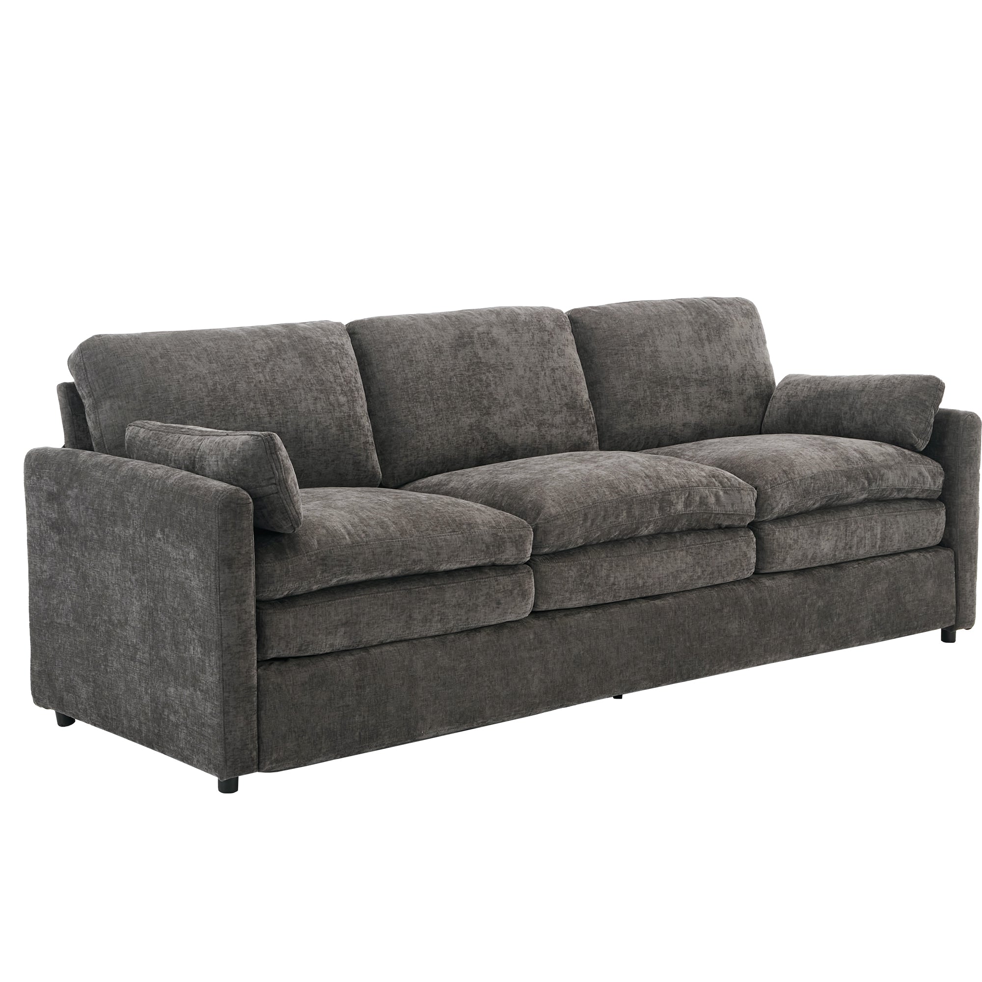Cozy Upholstered Oversized 3-Seater Cloud Sofa with Double Cushion in Grey Chenille