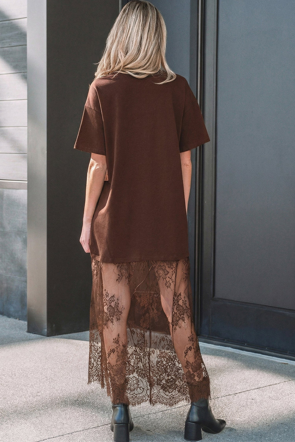 Solid Lace Patchwork Short Sleeve Maxi Dress
