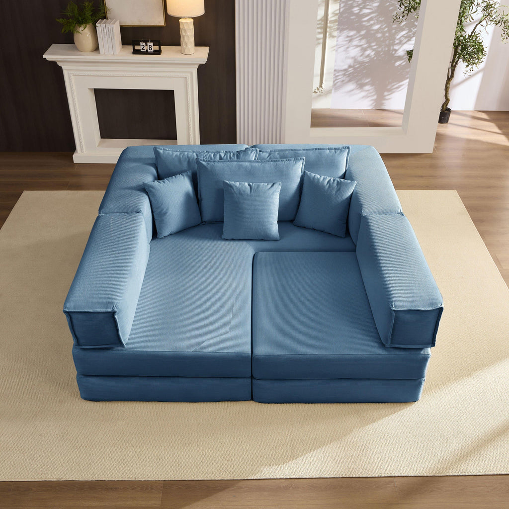 Oversized Upholstered Sectional Sofa Couch Set, Modular 118.2 ' L Shaped Floor Living Room Sofa Set With 6 Pillows, DIY Combination Sofa Couch for living rooms, apartments,bedrooms, Blue
