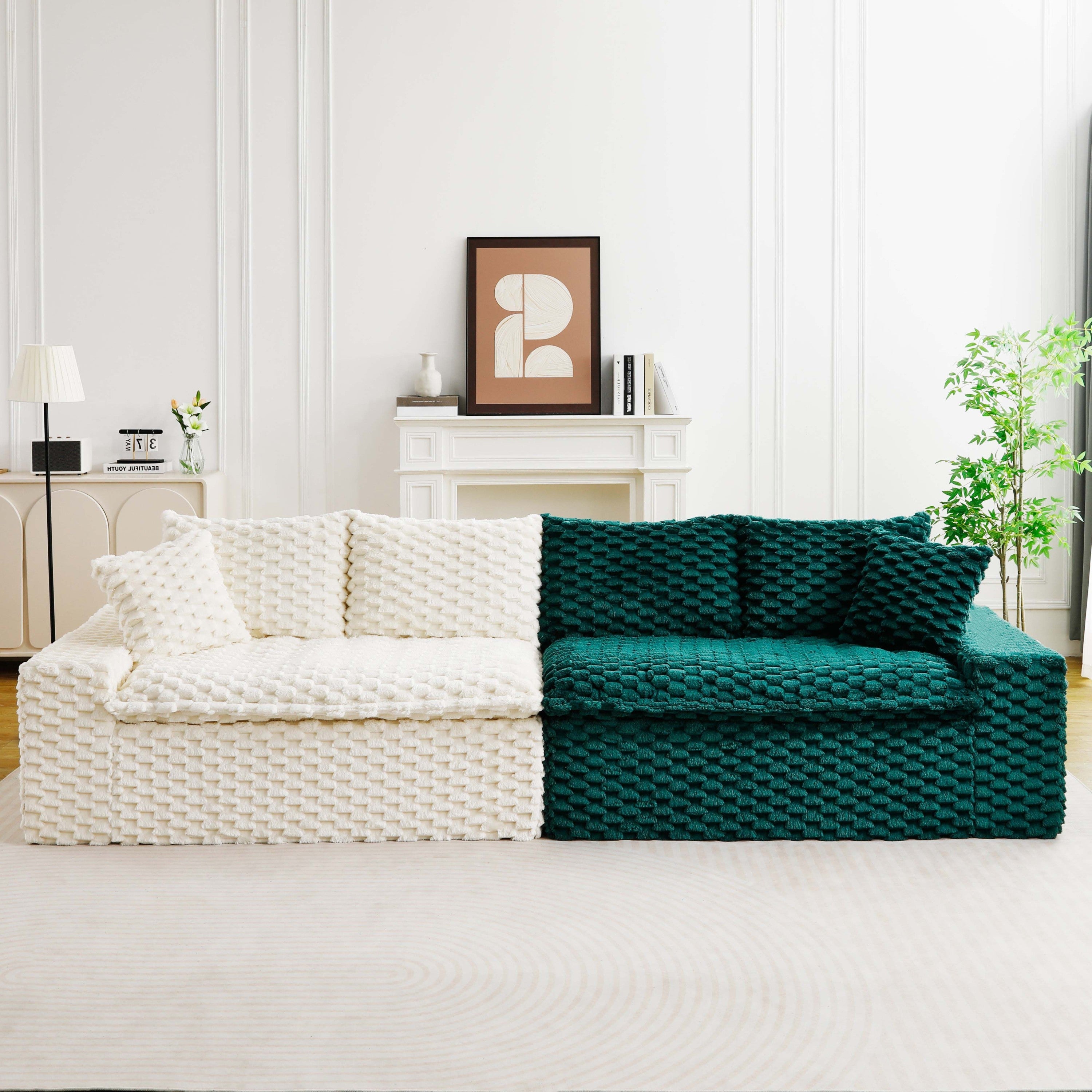 Luxury Color-Block Turtle Velvet Multifunctional Sofa - Arrangeable in Single Row, Side-by-Side or Facing Each Other, Stylish Living Room Furniture for Cozy Home Decor