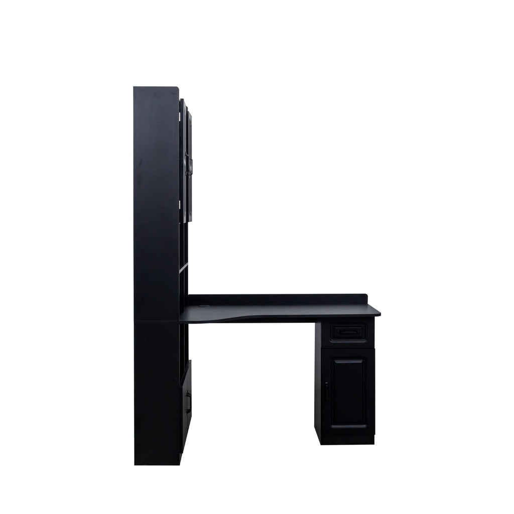 L-Shaped Corner Computer Desk  for Home Office or Study desk, Study Modern Style Table with Drawers, Bookshelf & Hutch, 2-in-1 L-Shaped Design, Large Working Space,black