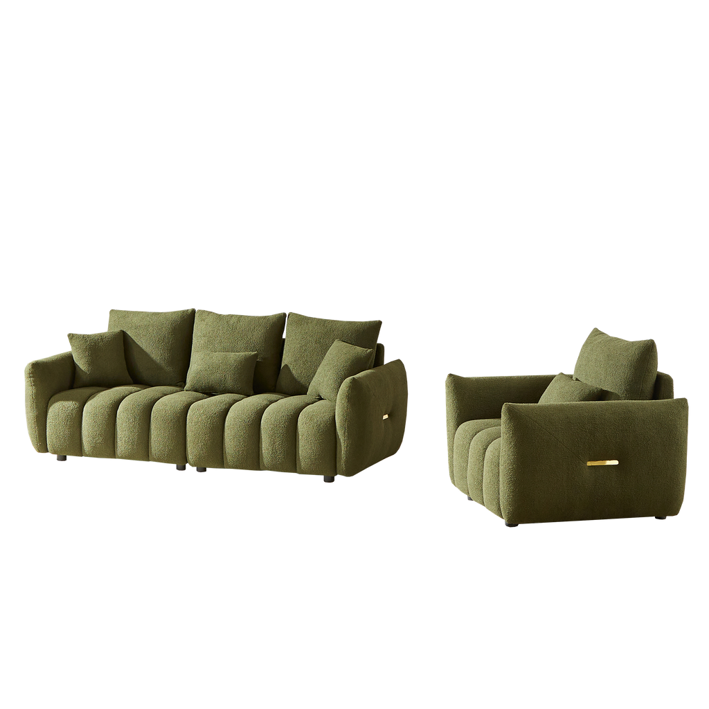 3 Seater + 1 Seater Combo Sofa Modern Living Room Sofa, Teddy Sofa, Wooden Frame, 4 Cushions, Apartment Sofa Furniture