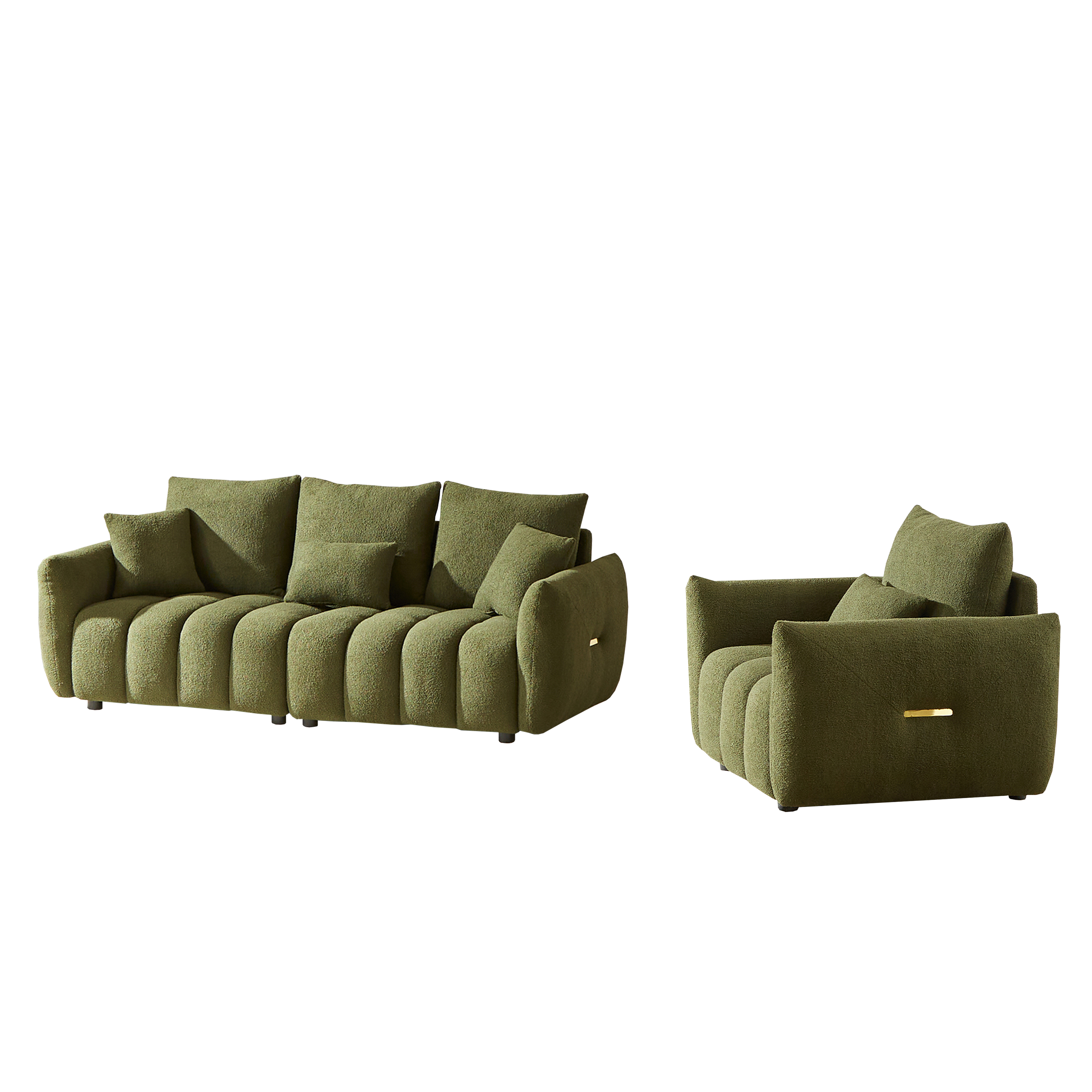 3 Seater + 1 Seater Combo Sofa Modern Living Room Sofa, Teddy Sofa, Wooden Frame, 4 Cushions, Apartment Sofa Furniture