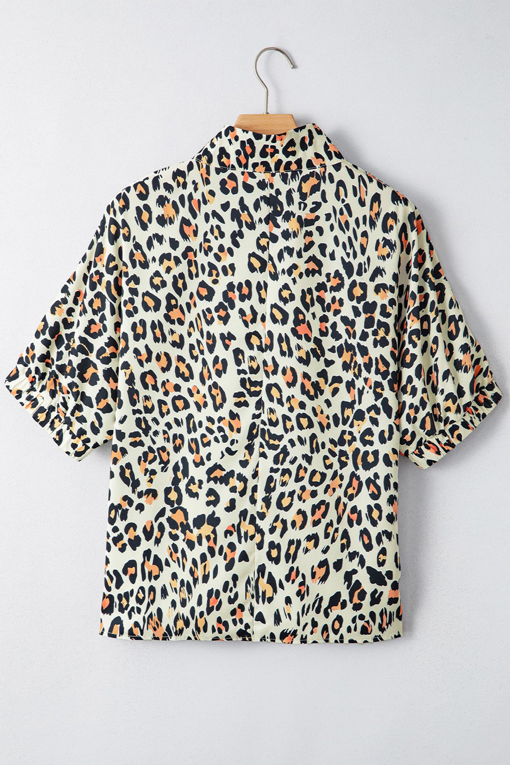 Leopard Colorblock Contrast V-Neck Short Sleeve Blouse