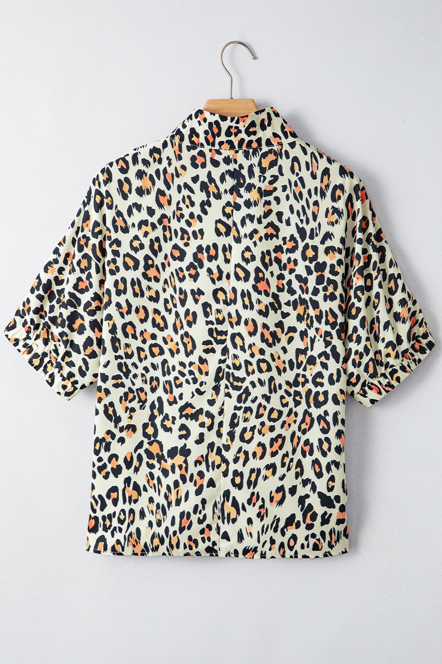 Leopard Colorblock Contrast V-Neck Short Sleeve Blouse