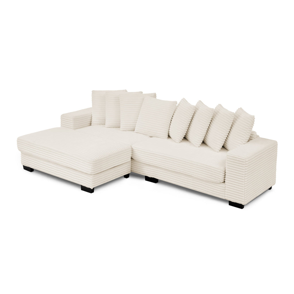 Corduroy Tufted Upholstered Sleeper Sectional Sofa, L-Shaped Modular Convertible Sofa , Can freely change the position of the footrests-Beige(Assembly is required)