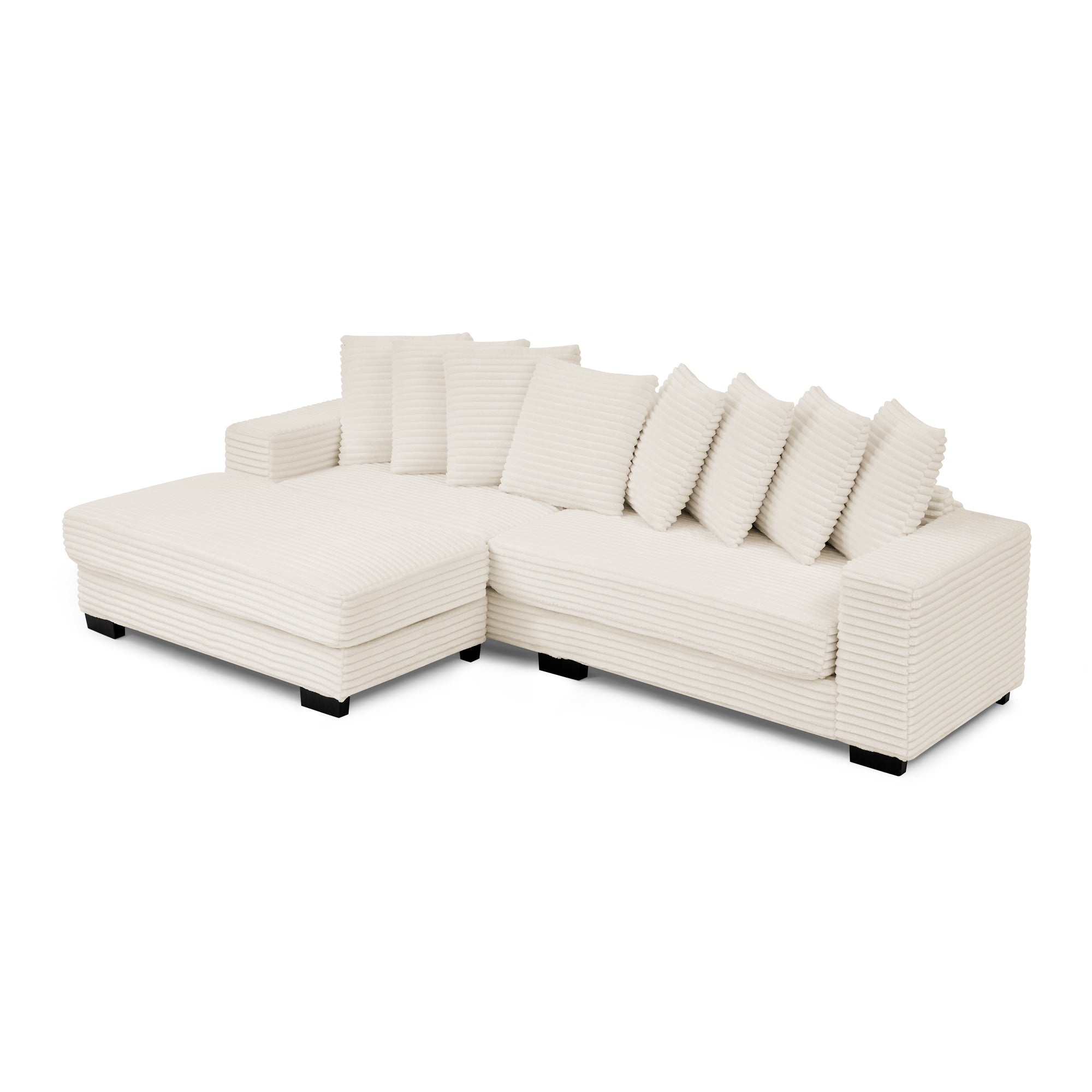 Corduroy Tufted Upholstered Sleeper Sectional Sofa, L-Shaped Modular Convertible Sofa , Can freely change the position of the footrests-Beige(Assembly is required)