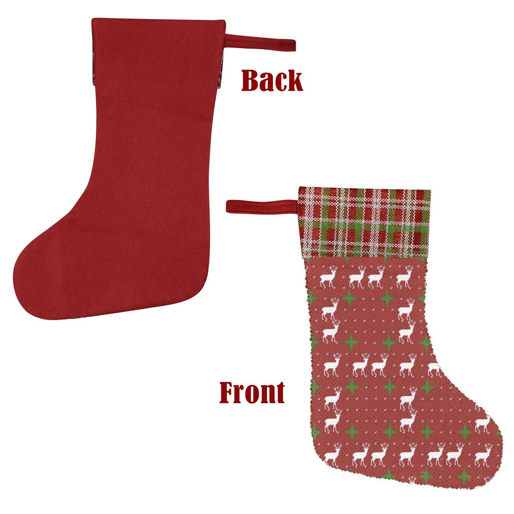 Red Christmas Deer Pattern Sequin Christmas Stocking (Made in USA)