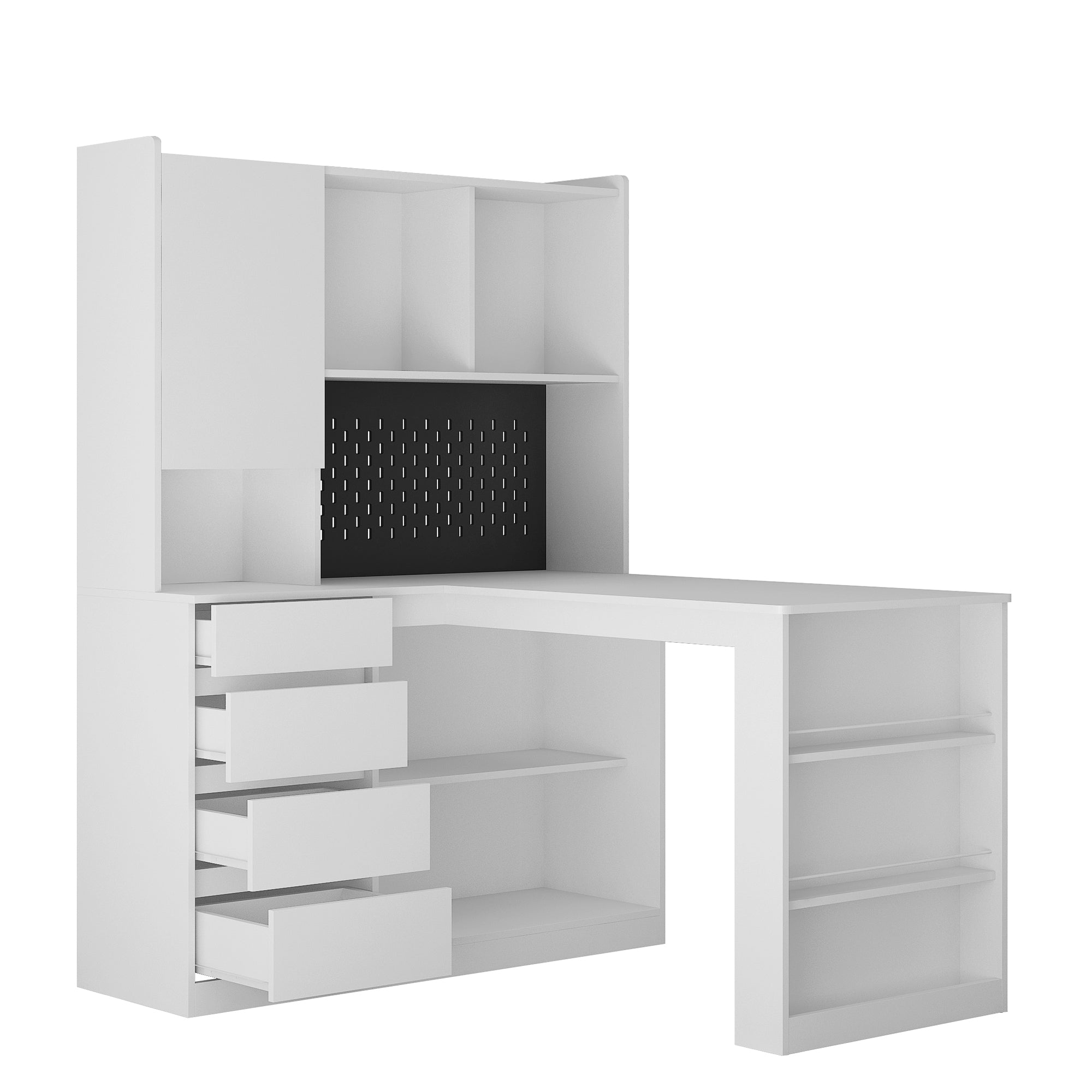 L Shaped Desk with Charger,Computer Desk with Drawers,Bookshelf,with LED Light,Modern Corner Desk,Home Office Desk,L-Shaped Study Table Writing Desk,Corner Gaming Computer Desk with Storage