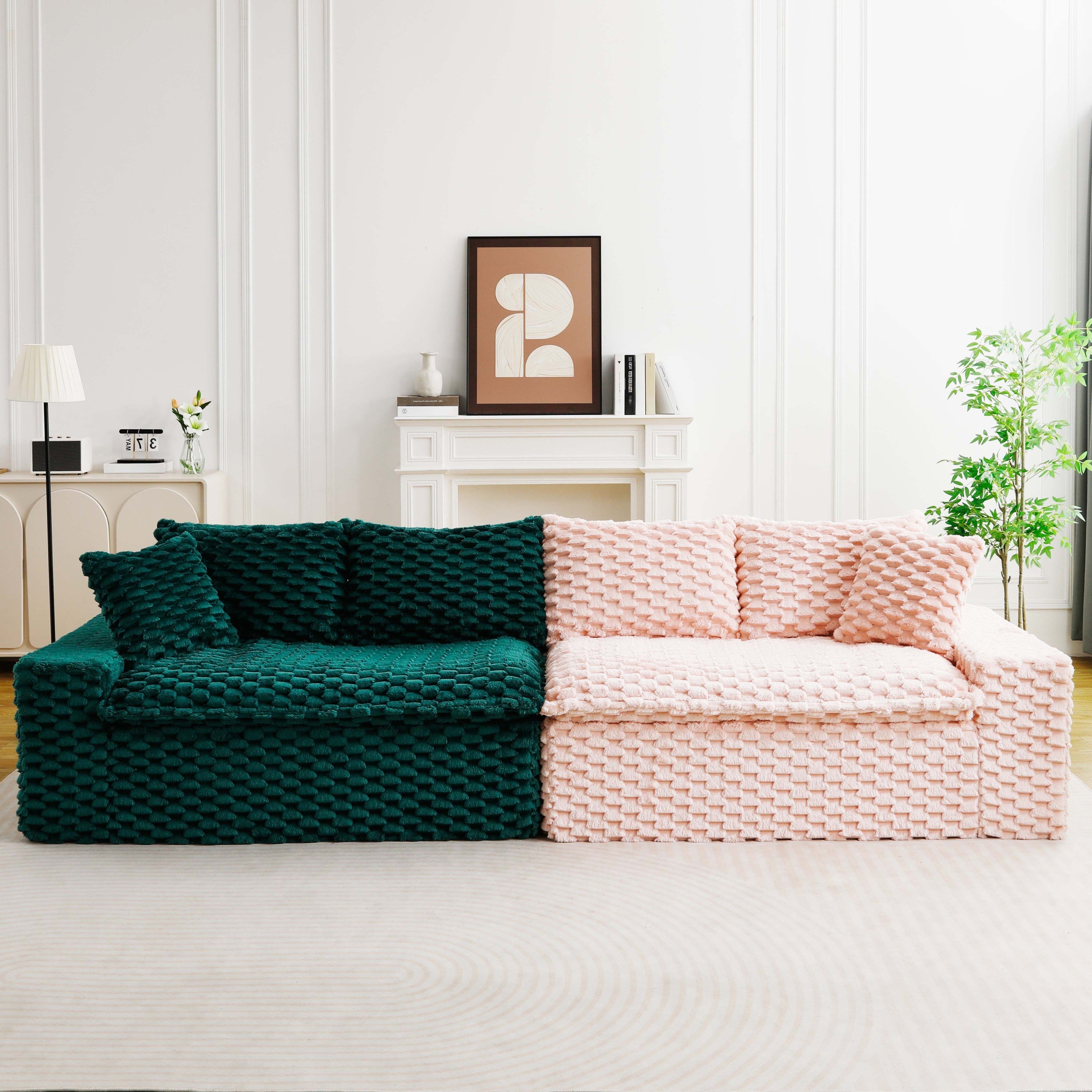 Luxury Color-Block Turtle Velvet Multifunctional Sofa - Arrangeable in Single Row, Side-by-Side or Facing Each Other, Stylish Living Room Furniture for Cozy Home Decor
