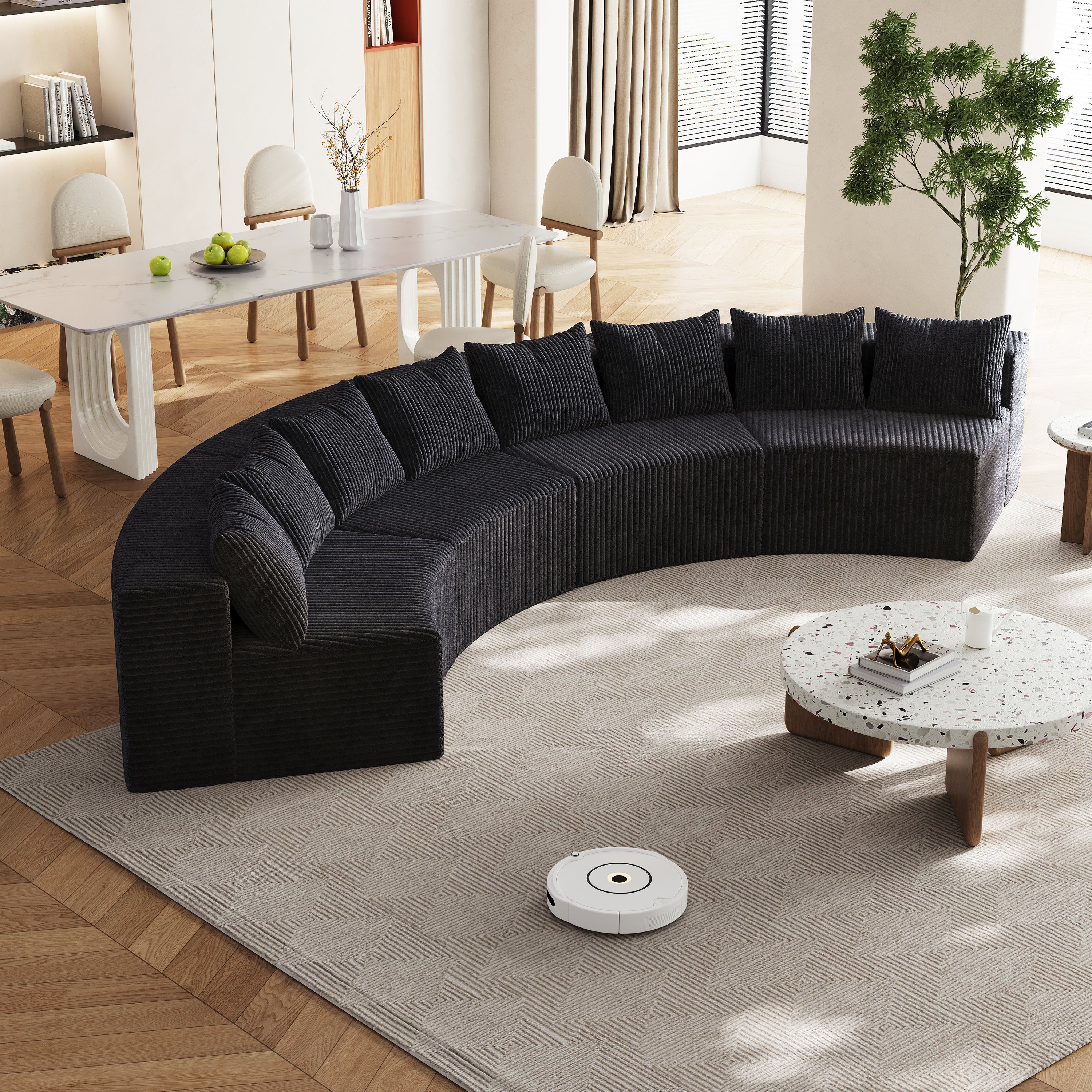 Corduroy curved sectional sofa with 8 pillows,Curved Symmetrical Modular Semi Circular Sofa Sectional for bedroom, living room, office for leisure or nap, reading room, and lobby(four modules)