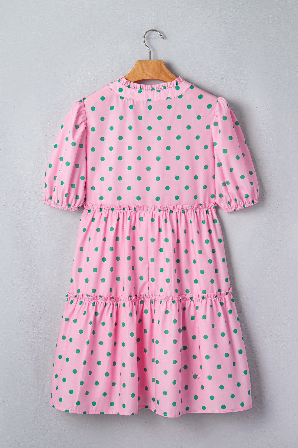 Polka Dot V-Neck Short Sleeve Tiered Mini Dress