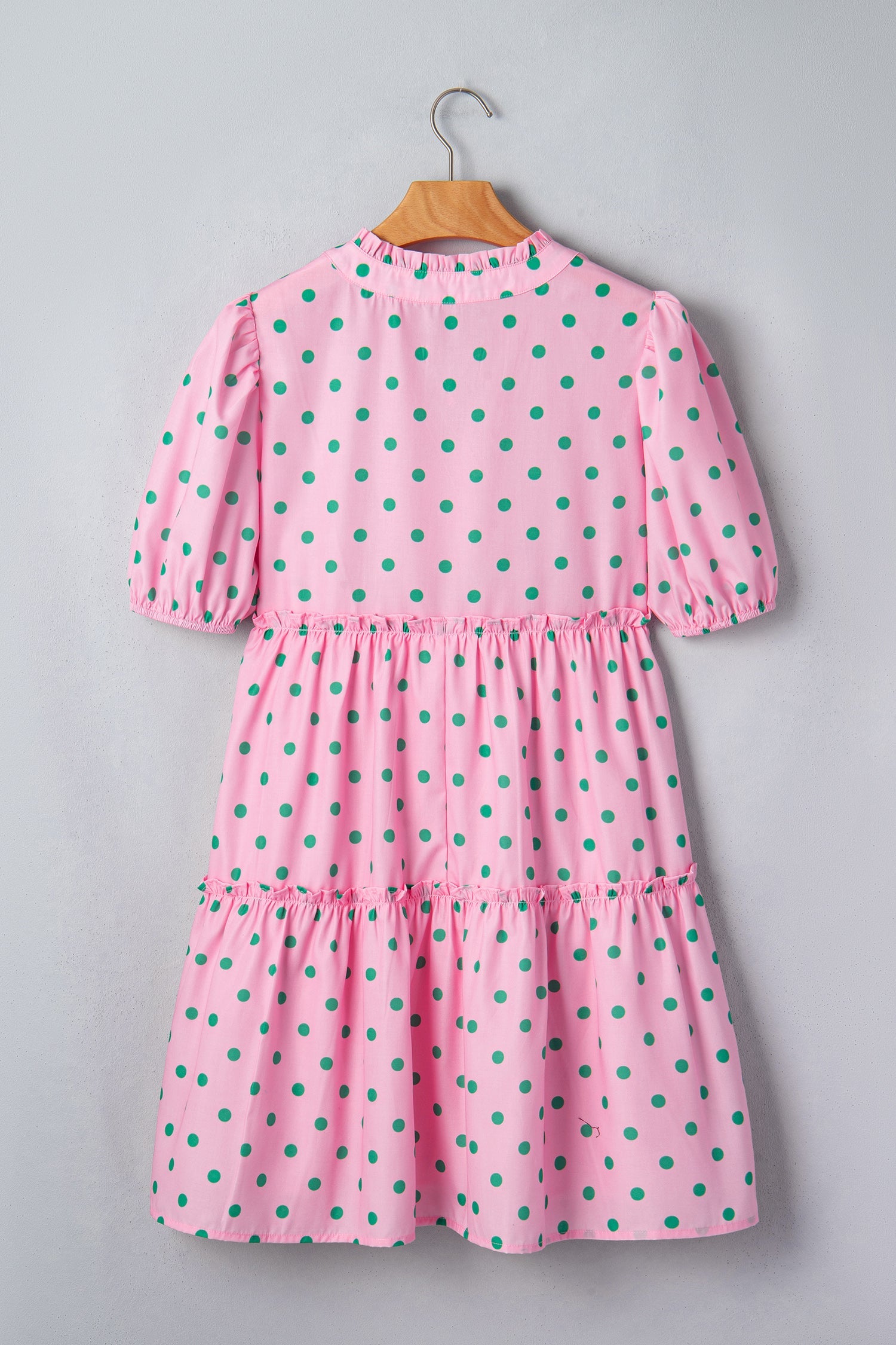 Polka Dot V-Neck Short Sleeve Tiered Mini Dress