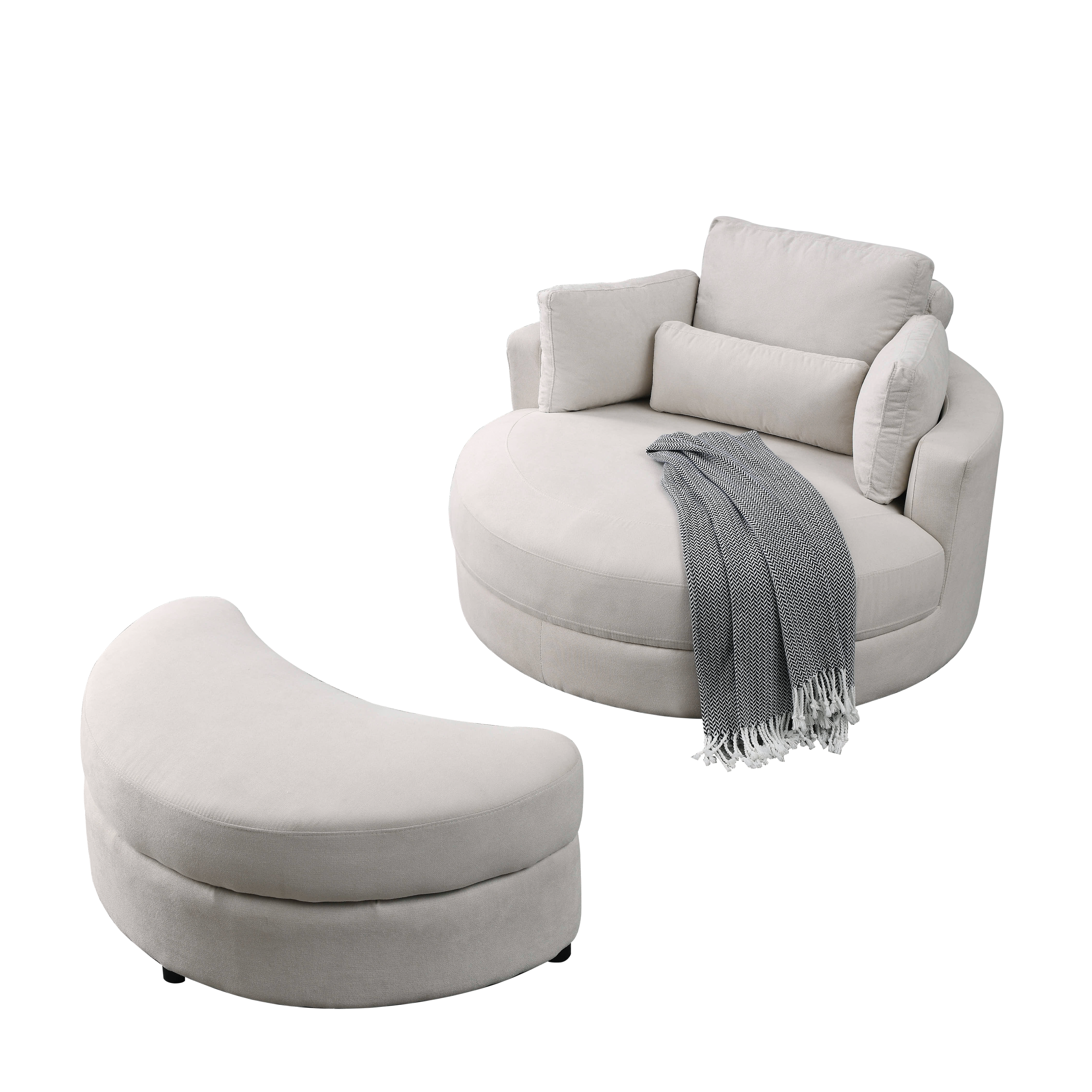 [Video] Welike Swivel Accent Barrel Modern Sofa Lounge Club Big Round Chair with Storage Ottoman Linen Fabric for Living Room Hotel with Pillows