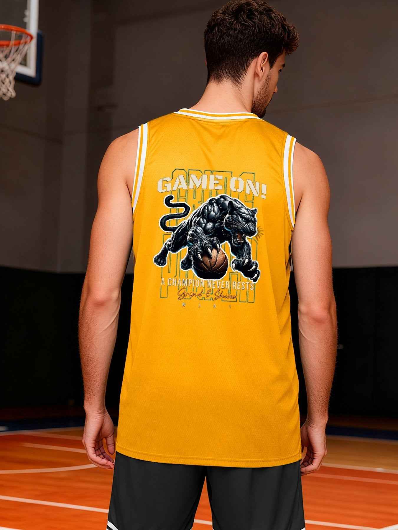 Game On! Grind & Shine Jaguar Yellow Basketball Jersey - Front & Back Printing
