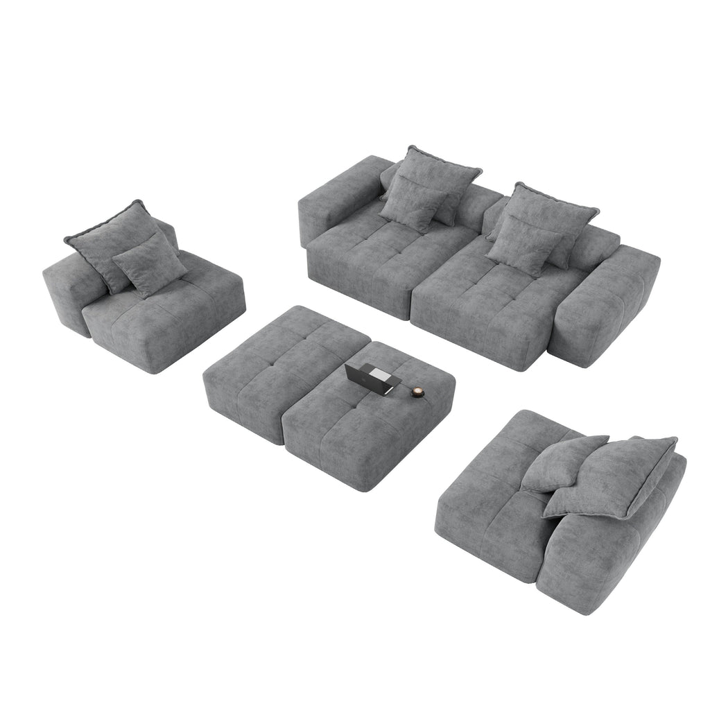 Modern Oversized Modular Sectional Sofa, Sparkling Chenille Fabric Soft Cushion Sofa with 8 Pillows, 8 PCS DIY Combination Tufted Sofa, No Assembly Required, GREY