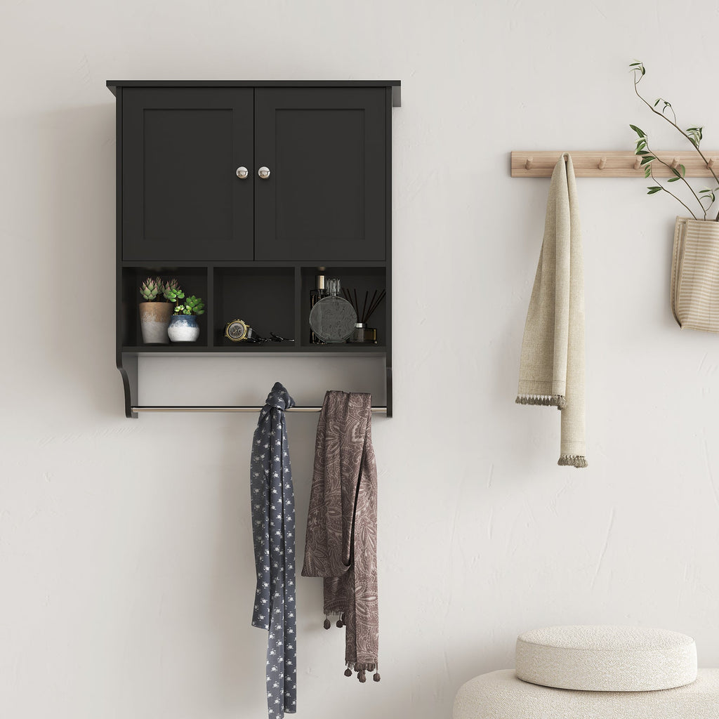 Rokach Bathroom Cabinet with Ample Storage in Black Particle Board, 27.5 x 23.8 x 7.8 inches