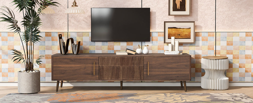 Mid Century TV Stand with 2 Drawers, Media Console Table for TVs up to 80'', Entertainment Center with Storage for Living room, Bedroom, Home Theatre